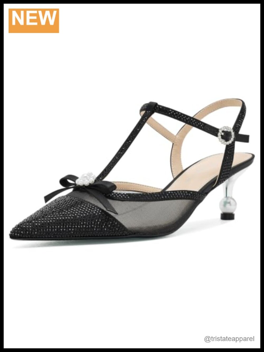 Leoo Pointed Toe Kitten Heel T-Strap Pump Mesh Party Shoe